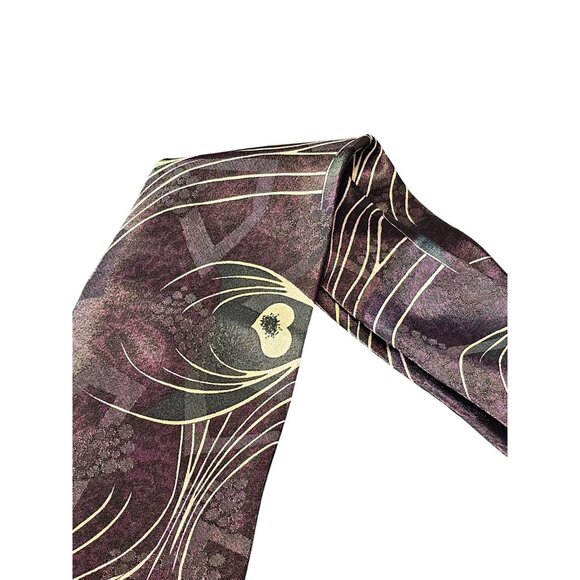 Vintage Bossanoba Silk Tie With Purple & Cream Abstract Floral  and Heart Design - Picture 5 of 10
